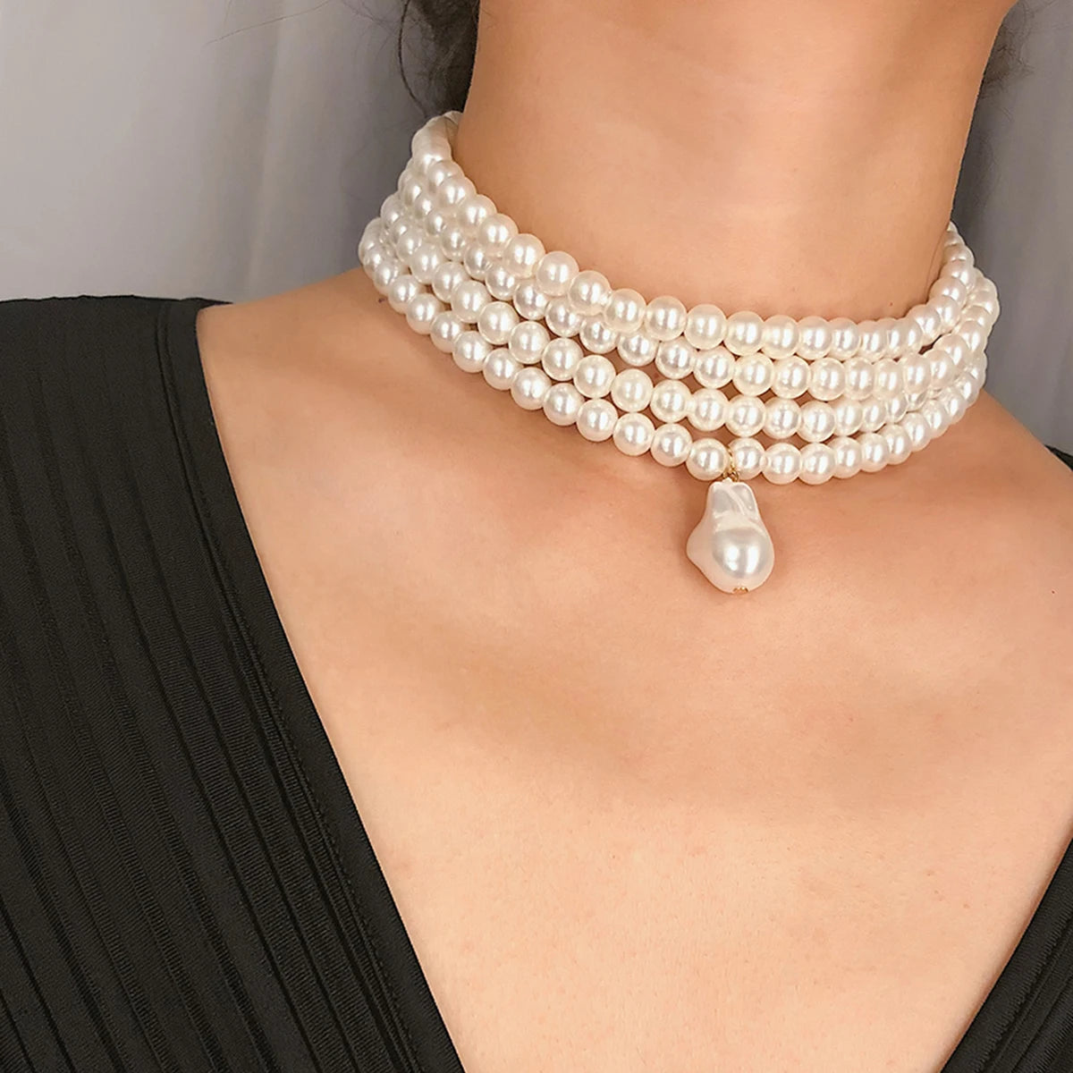 Collier Ras-de-Cou Perles Blanches Métal | MDN Store