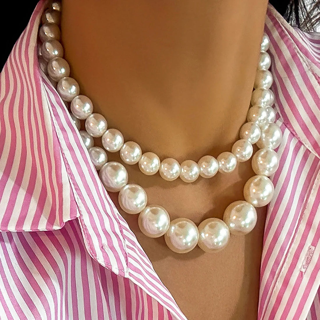 Collier Ras-de-Cou Perles Blanches Multicouche | MDN Store