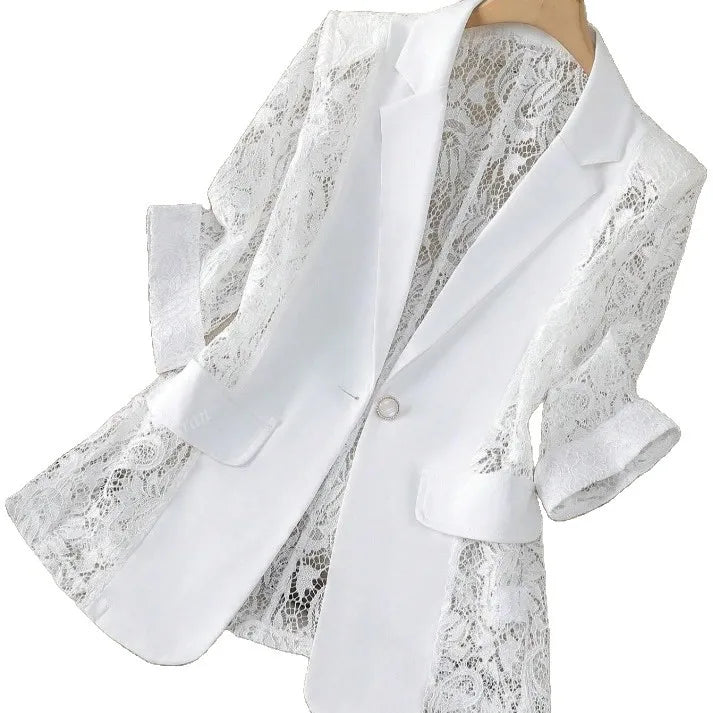 Veste Blanche Dentelle Col Polo | MDN Store