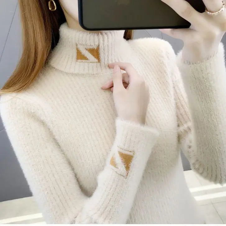 Pull Col Montant Femme Jacquard Lettres Tricot Epais 3 Coloris | MDN Store