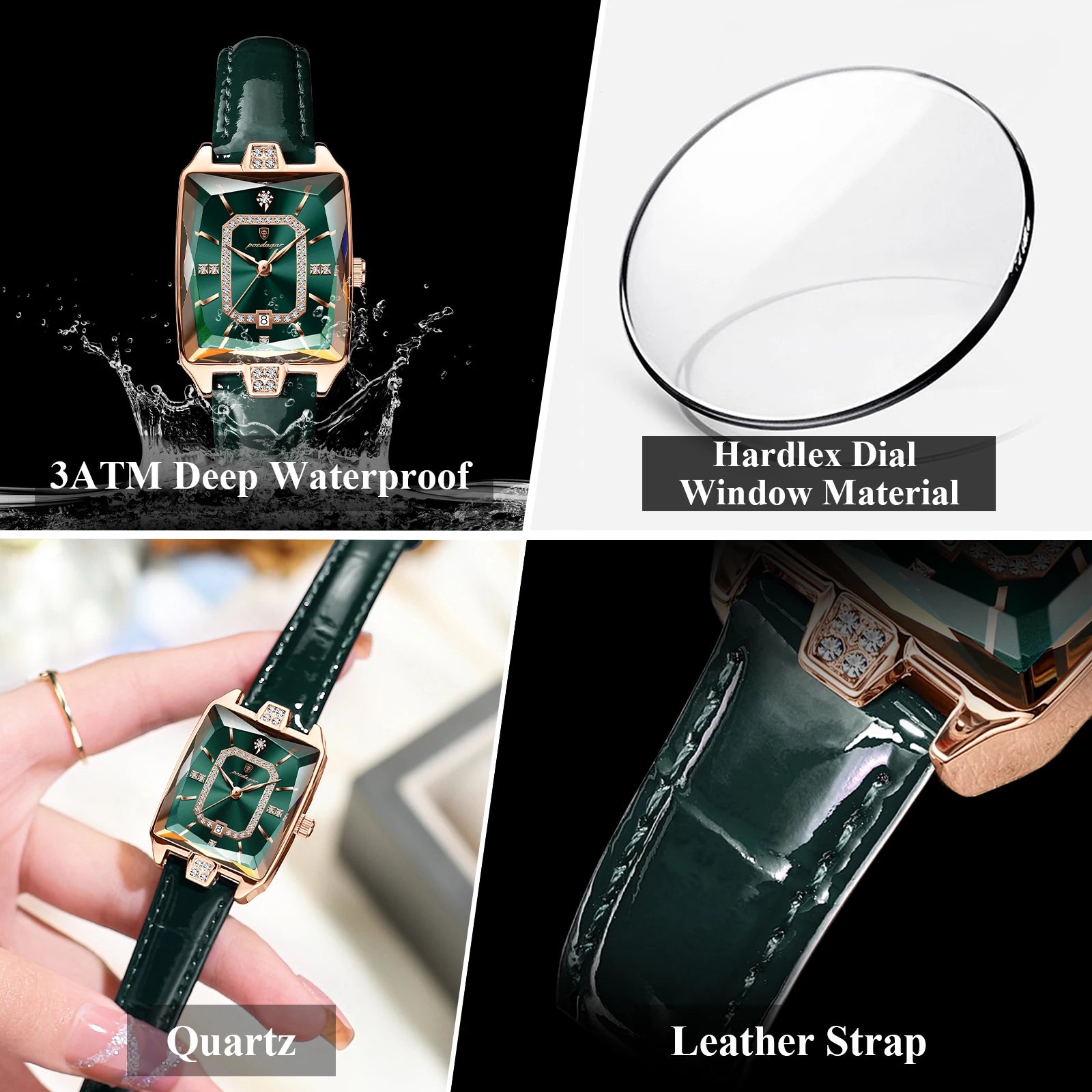 Montre Femme Rectangle Cuir POEDAGAR Étanche | MDN Store