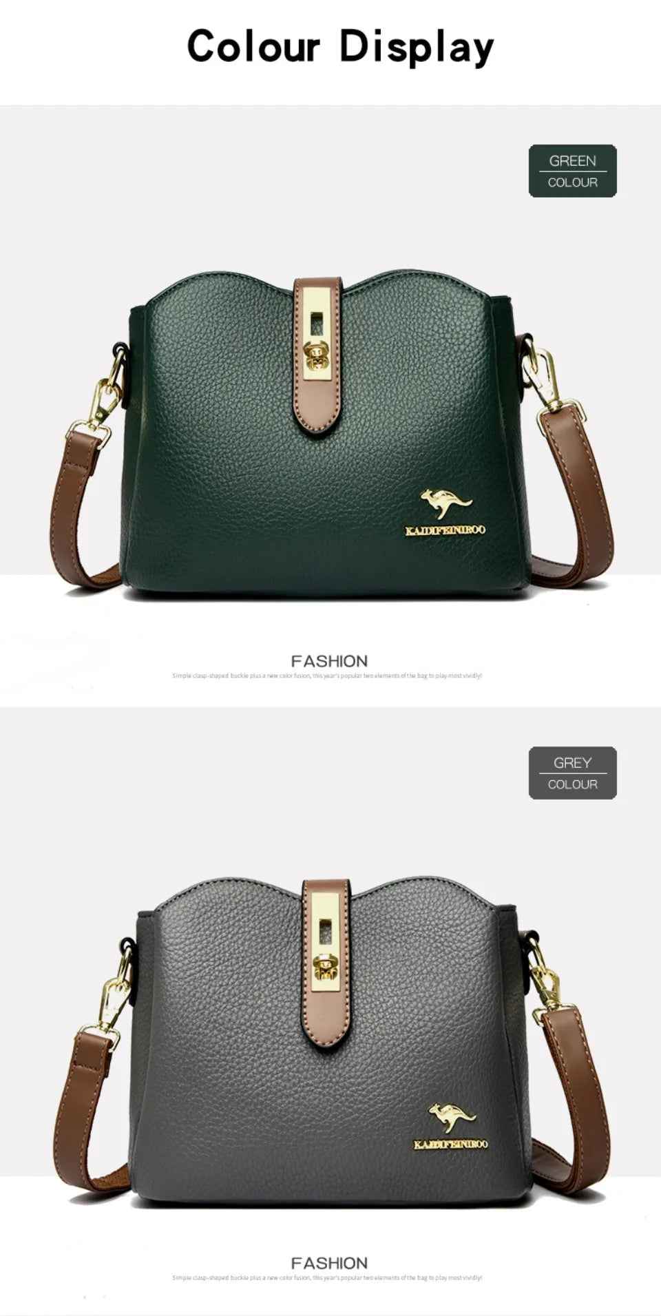 Sac à Main Femme Cuir Véritable Seau Bandoulière Trois Compartiments - MDN