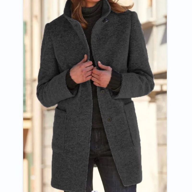 Manteau Femme Tweed Col Montant Vintage - Long Cardigan Automne Hiver | MDN Store