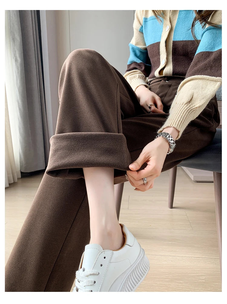Pantalon Laine Large Femme Boutons Milk Tea | MDN Store