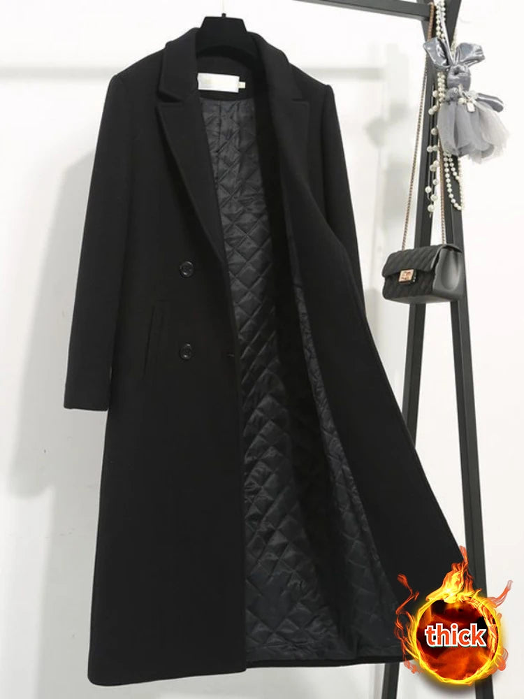 Manteau Laine Femme Double Boutonnage Noir Long – Élégance Intemporelle | MDN Store