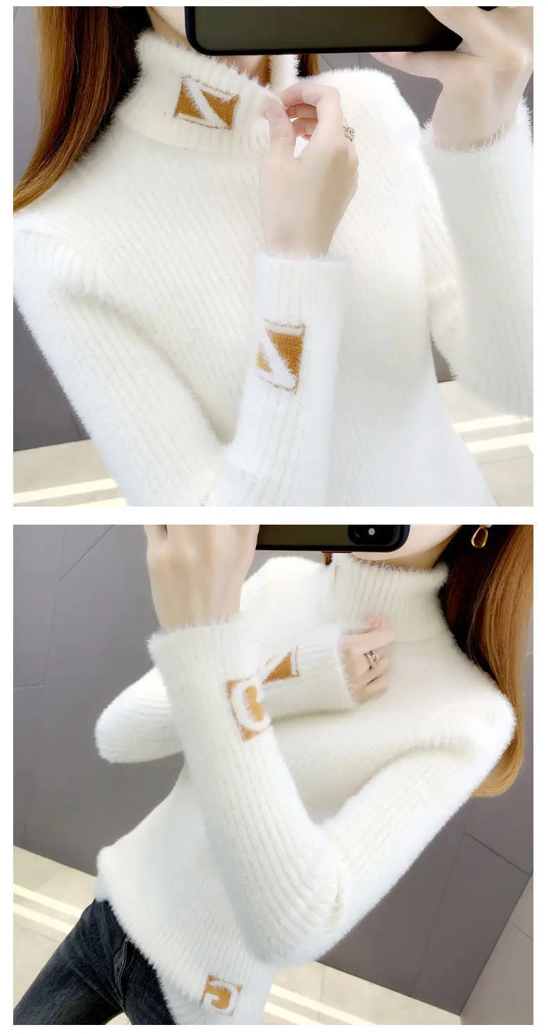 Pull Col Montant Femme Jacquard Lettres Tricot Epais 3 Coloris | MDN Store