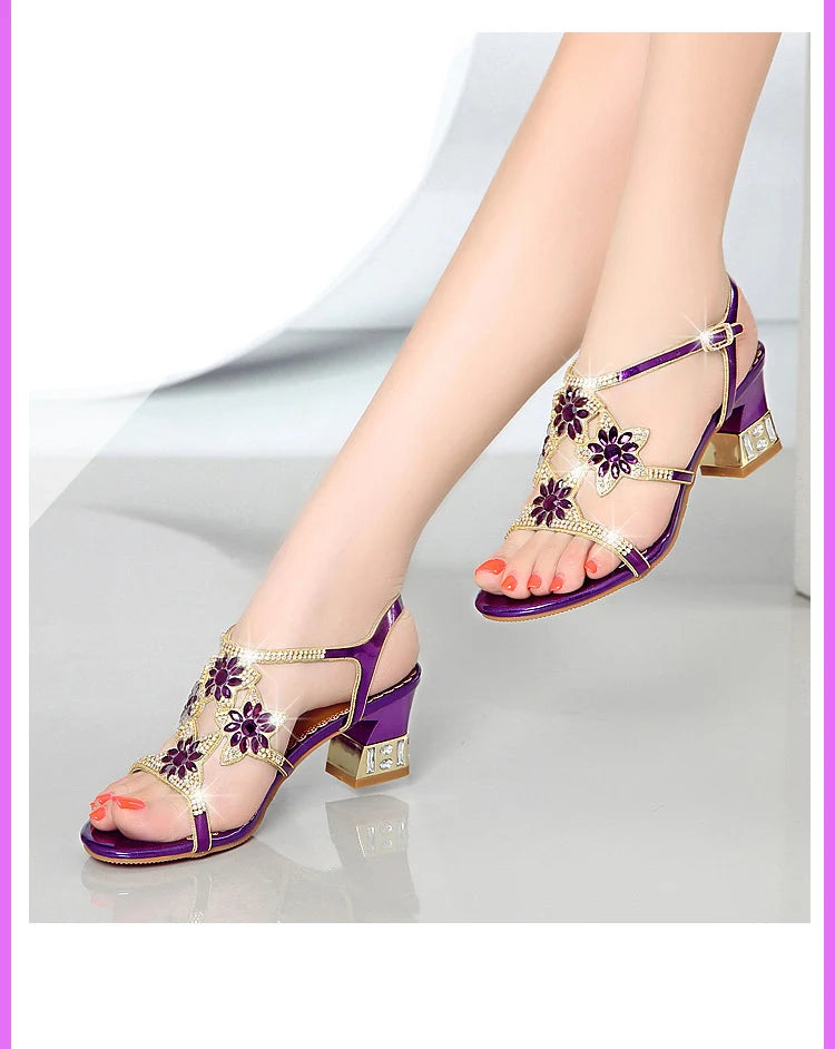 Sandales Cuir Cristaux Talons Carrés BEYARNE | MDN Store