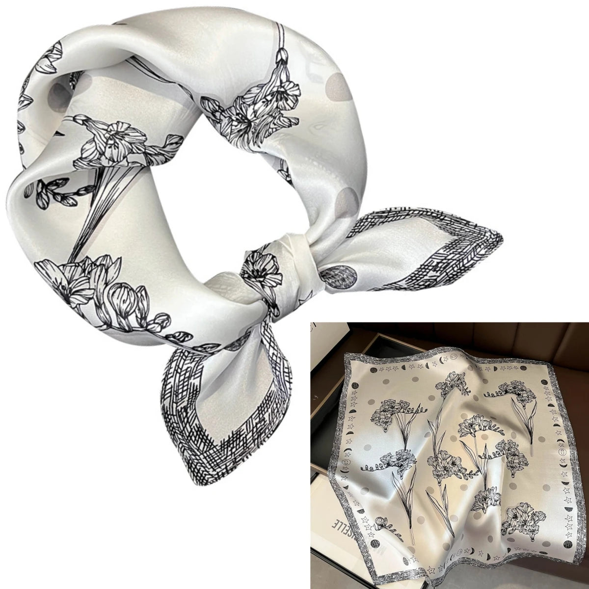 Foulard Carré Soie Mûrier 100% Floral 53cm Femme | MDN Store