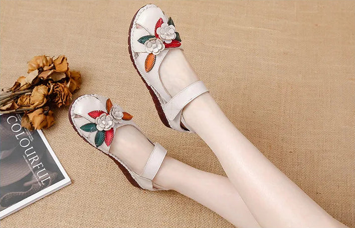 Sandales Cuir Plates Florales Lorilury | MDN