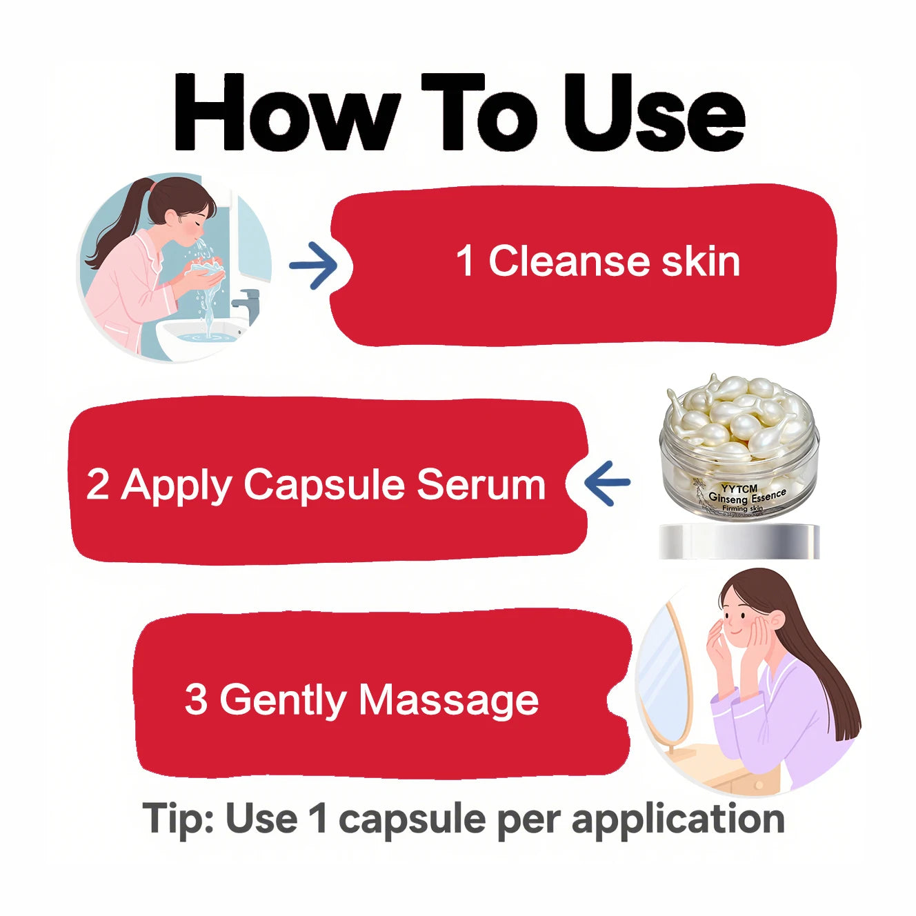 Capsules Ginseng Hydratantes Squalane Niacinamide Vitamine E Rétinol | MDN Store 25