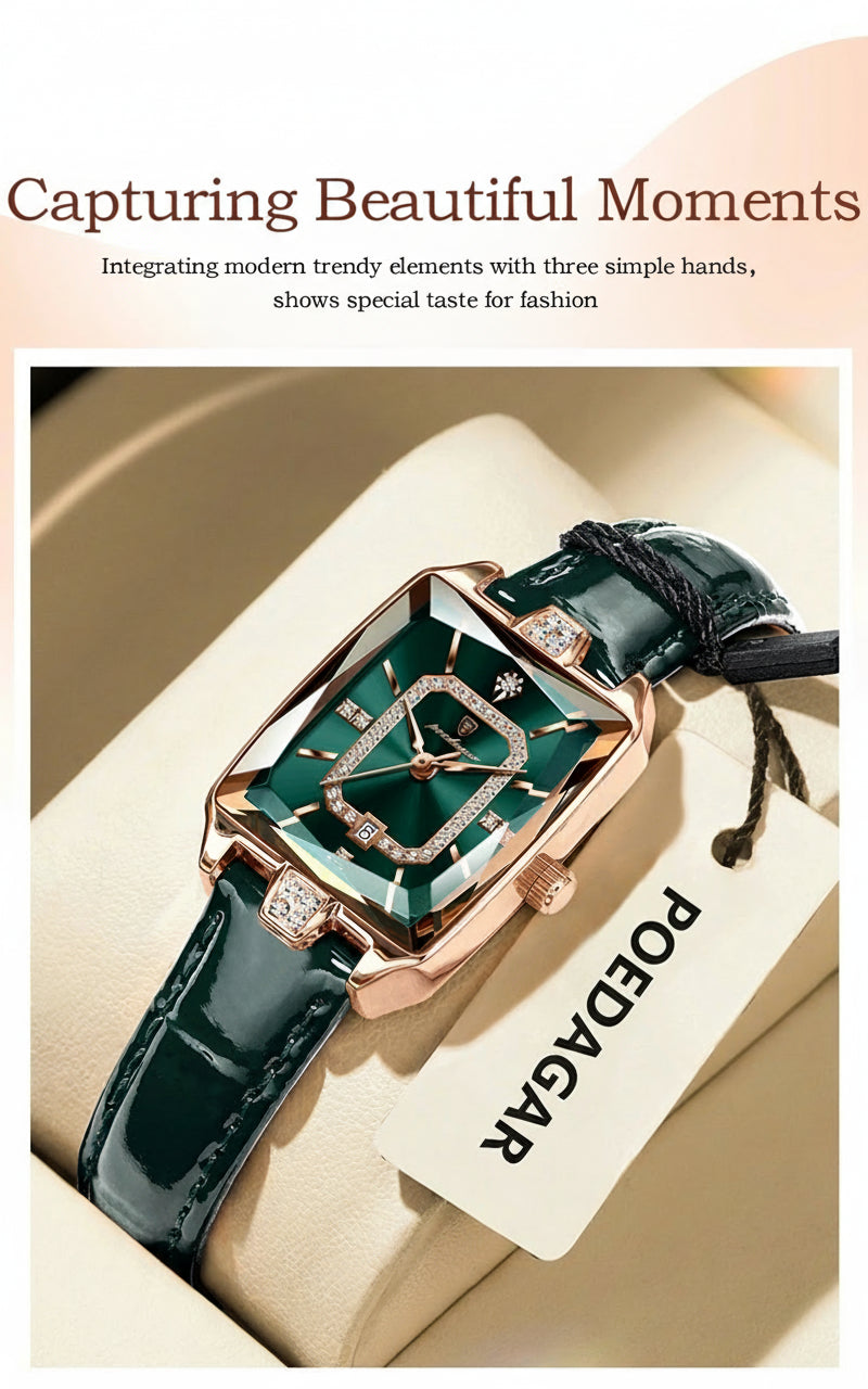 Montre Femme Rectangle Cuir POEDAGAR Étanche | MDN Store