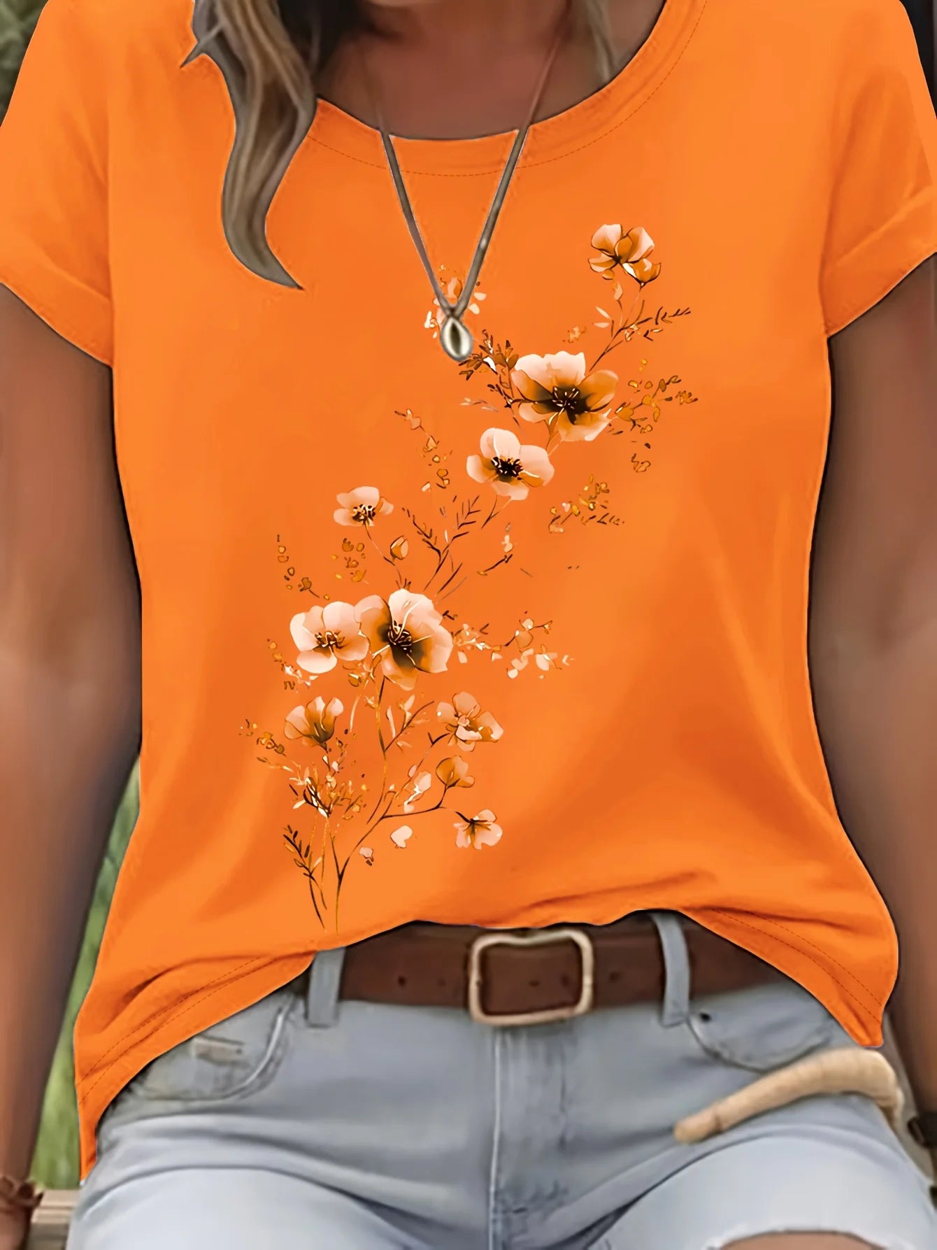 T-Shirt Floral Aquarelle Femme Manches Courtes Décontracté | MDN Store 25