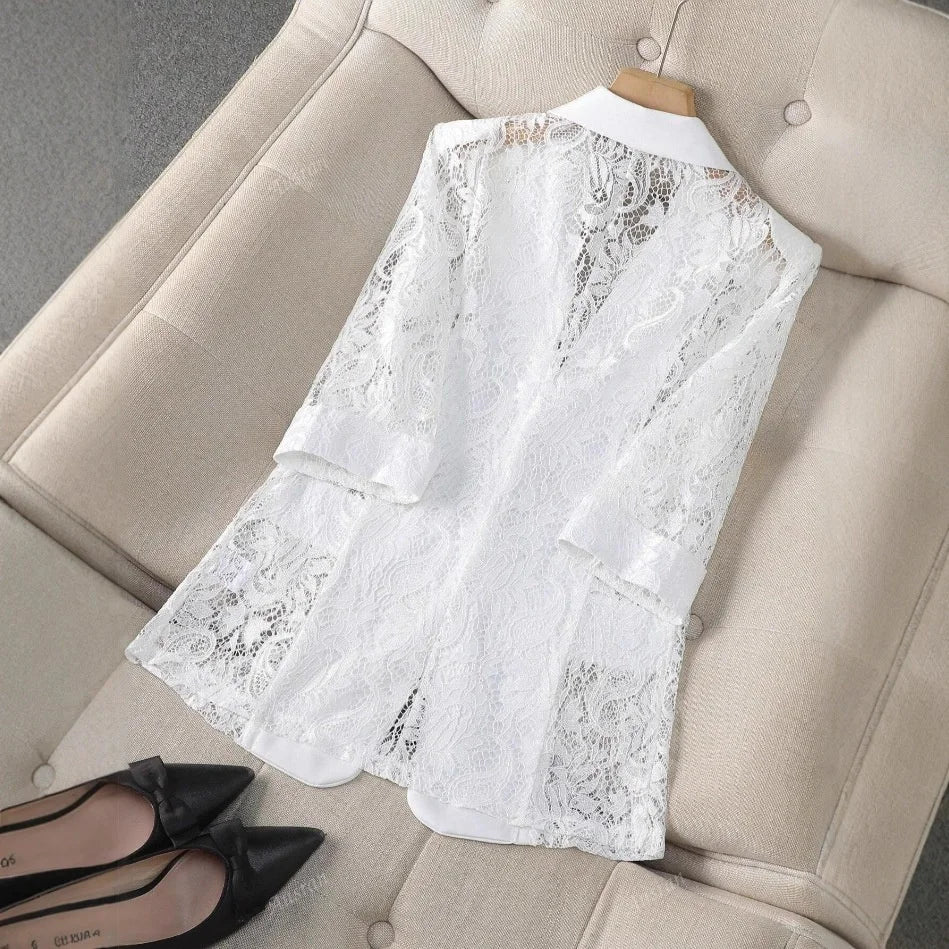 Veste Blanche Dentelle Col Polo | MDN Store