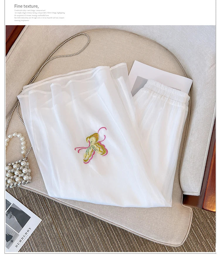 Pantalon Jupe Mousseline Brodé Femme | MDN Store