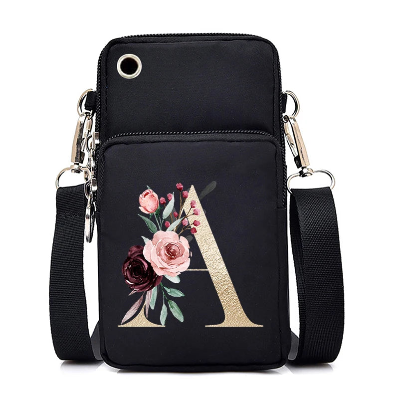 Sac à Main Bandoulière Lettre Initiale Fleurs Roses - Mini Sac Téléphone Femme | MDN