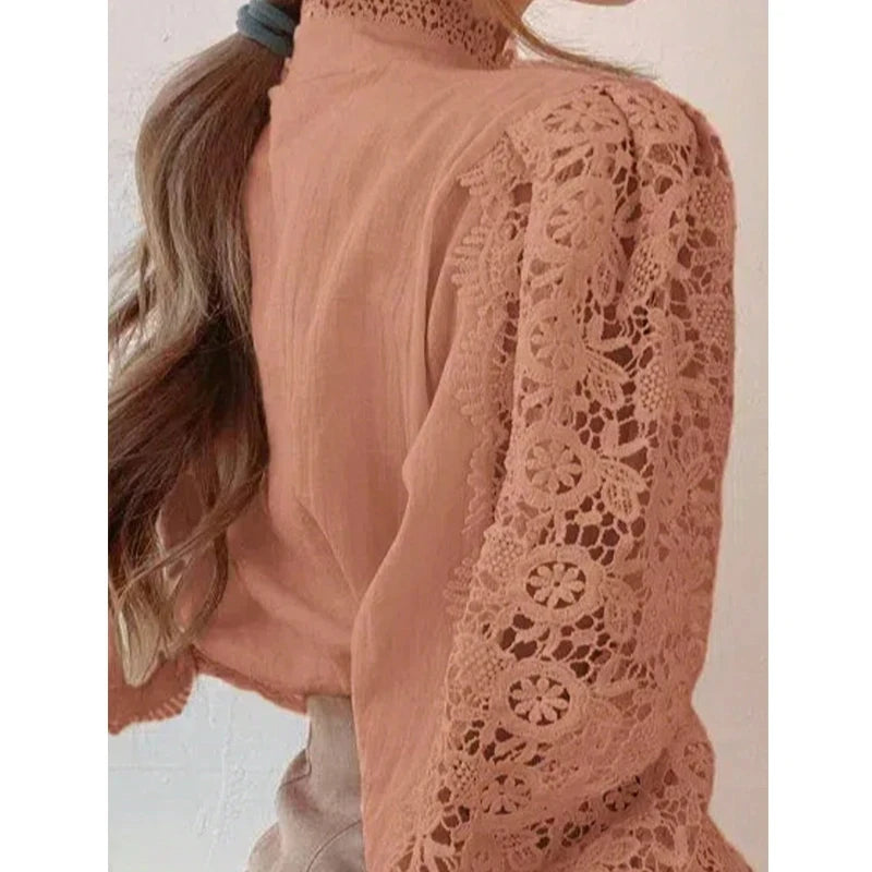Blouse Femme Col Haut Manches Longues Dentelle | MDN Store