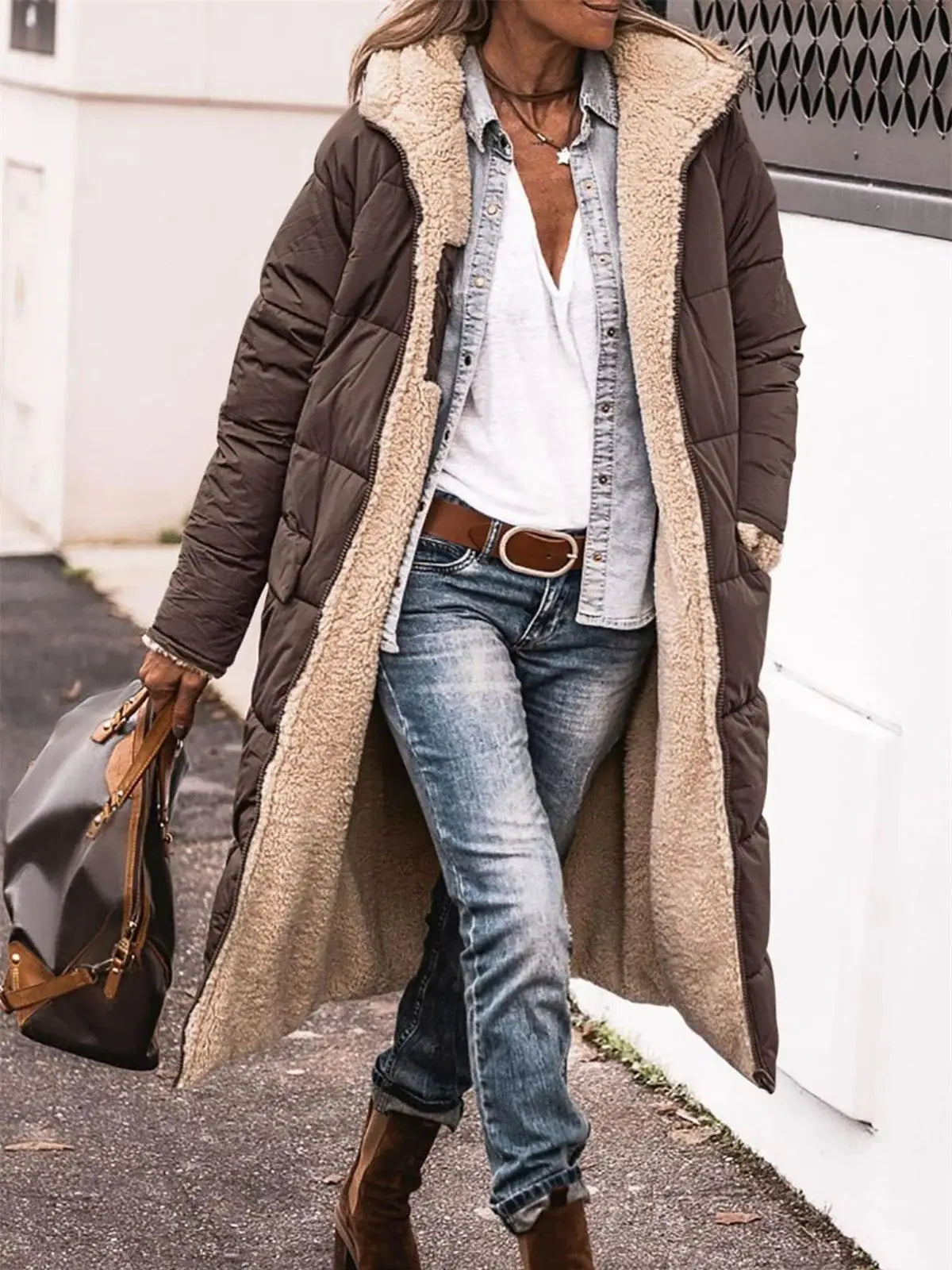 Doudoune Femme Réversible Capuche - Manteau Hiver Long Matelassé Chaud 2-en-1 | MDN