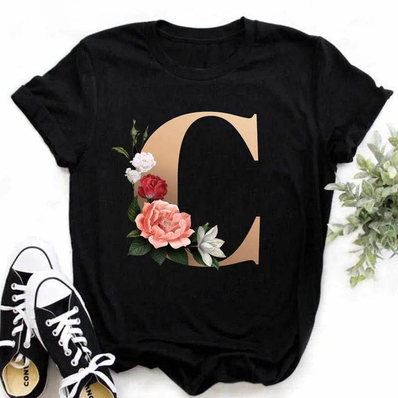 T-Shirt Alphabet Imprimé Femme Style Harajuku Décontracté | MDN Store 25