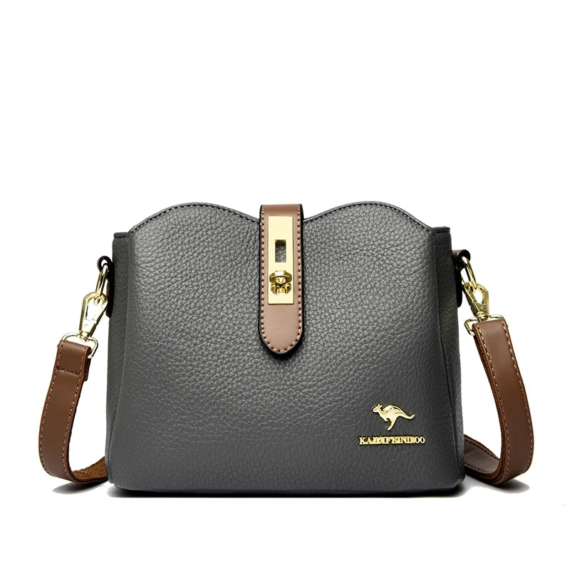 Sac à Main Femme Cuir Véritable Seau Bandoulière Trois Compartiments - MDN