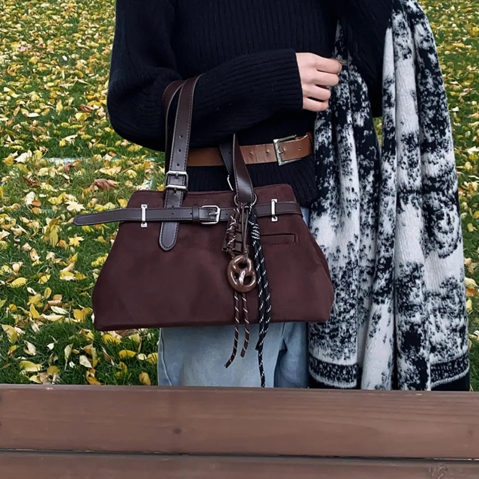 Sac à Main Femme Cuir Daim Boucle Ceinture Grande Capacité Hiver - MDN