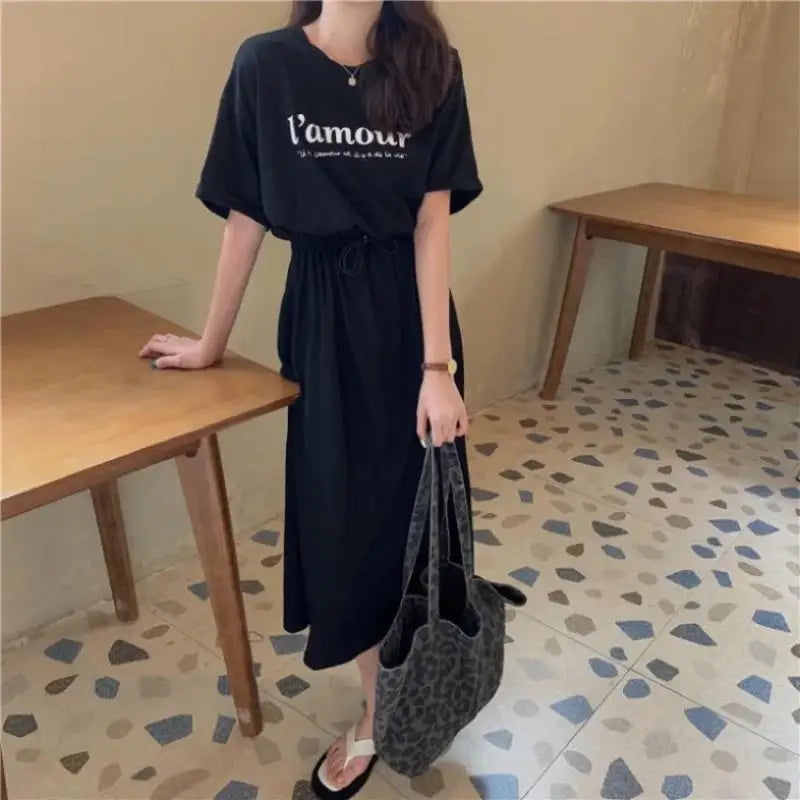Robe T-Chemise Mi-Longue Ample Manches Courtes Été | MDN Store