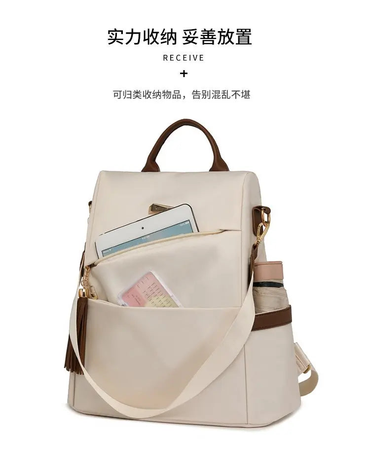 Sac à Dos Femme Nylon Anti-Vol Pompon Voyage École Grande Capacité - MDN