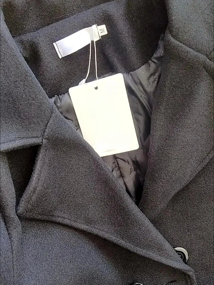 Manteau Laine Femme Double Boutonnage Noir Long – Élégance Intemporelle | MDN Store