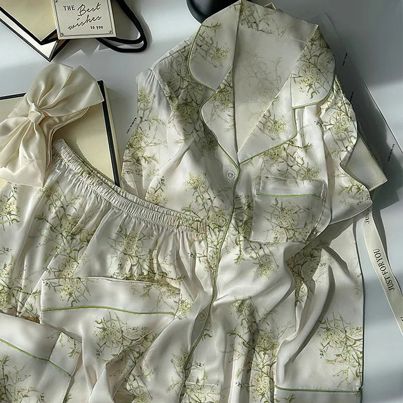 Pyjama Satin Soie Imprimé Mignon | MDN