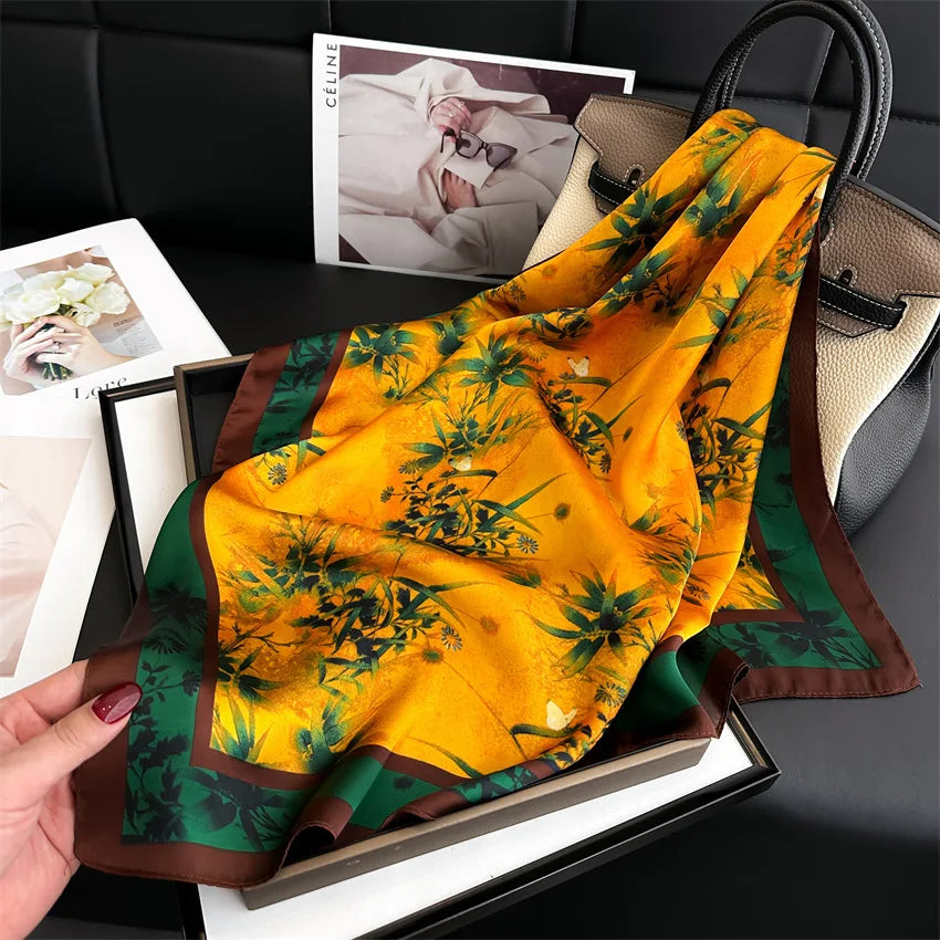 Foulard Carré Soie Satin Floral Violet 70cm Femme | MDN Store