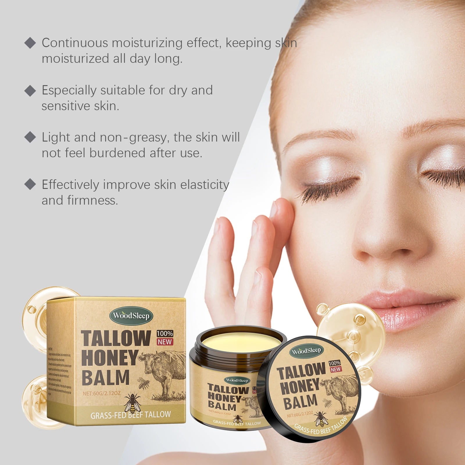 Baume Suif de Bœuf Miel Fouetté Visage Corps Absorption Rapide Bio 60g | MDN Store