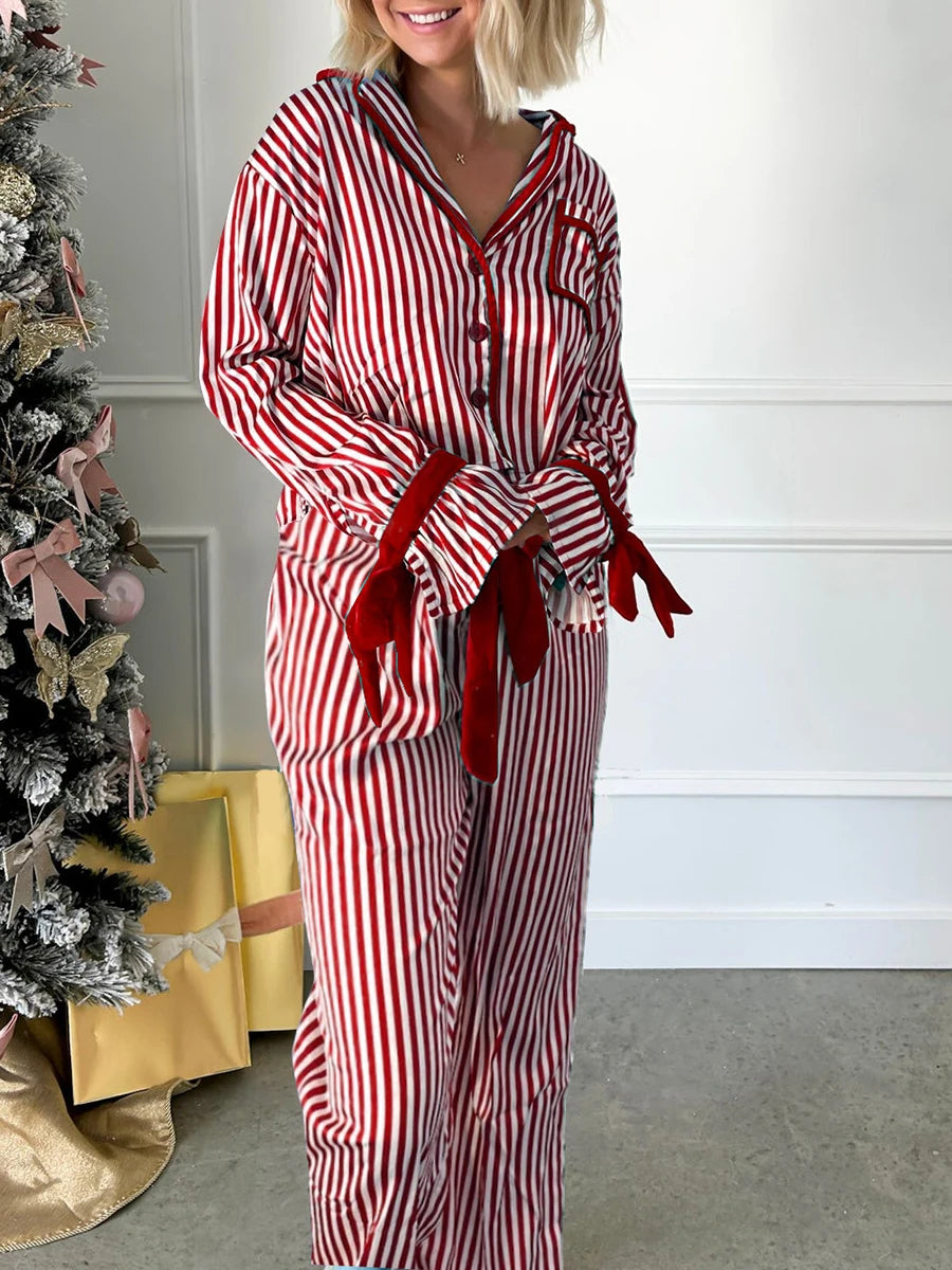 Pyjama Satin Rayé Nœud 2 Pièces | MDN Store