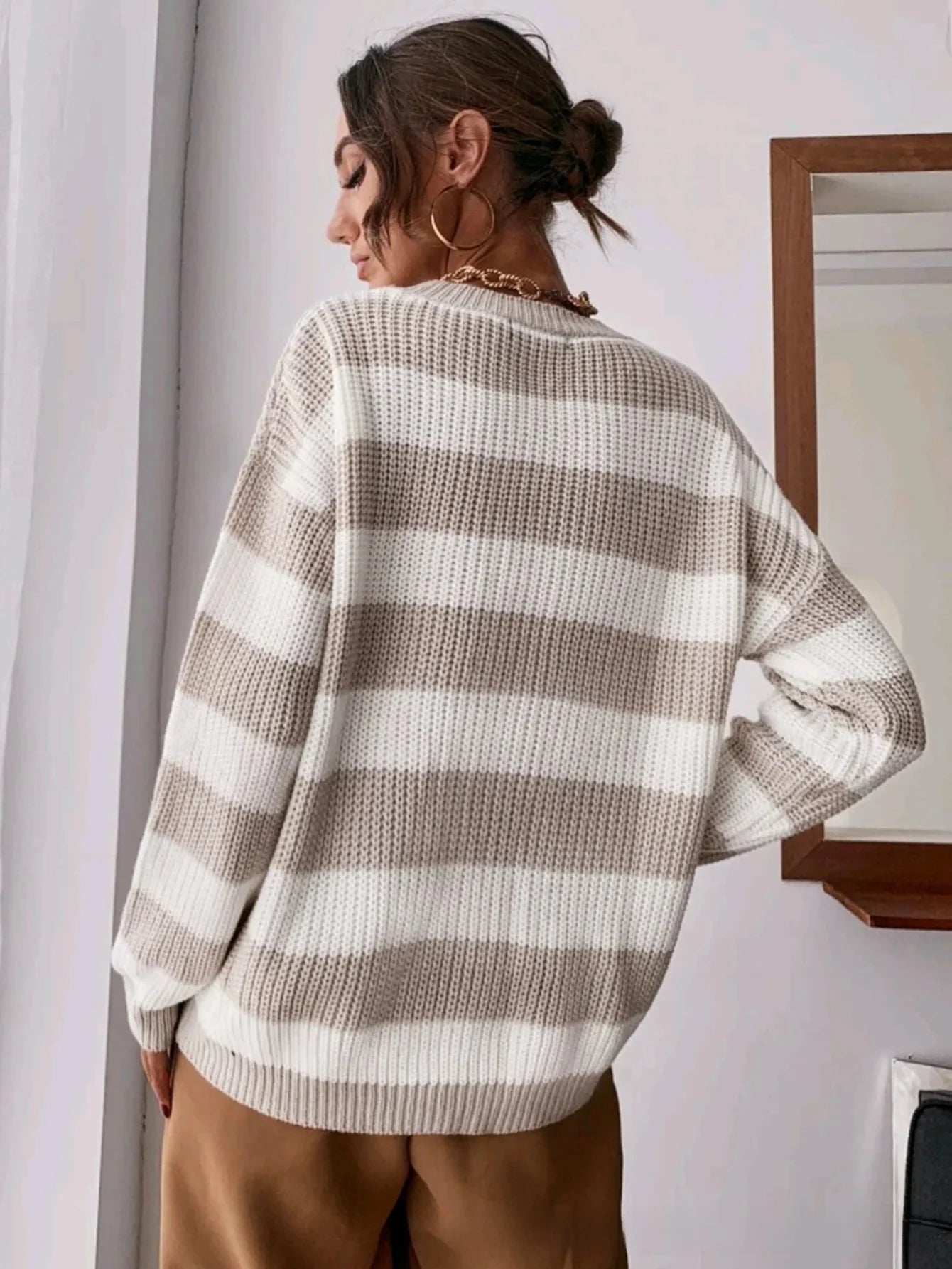 Pull Femme Loose Raye Manches Longues Tricot Epais 2 Coloris | MDN Store