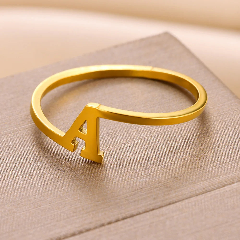 Bague Initiale Lettre A-Z Acier Doré | MDN Store