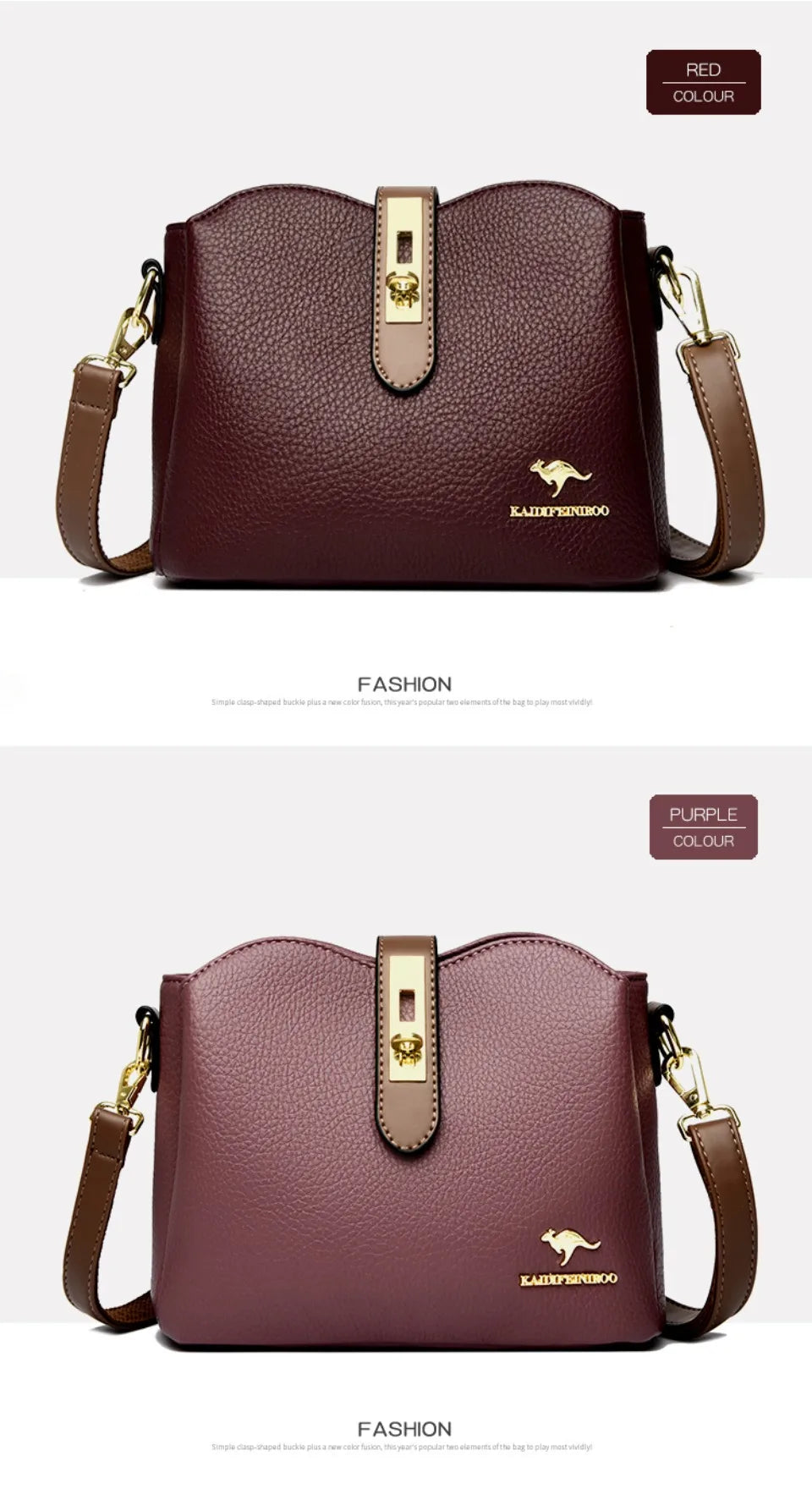 Sac à Main Femme Cuir Véritable Seau Bandoulière Trois Compartiments - MDN