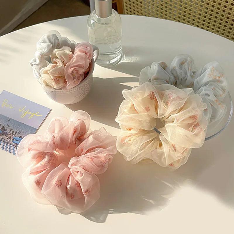 Chouchou Double Couche Organza Soie Fleur Douce - Élastique Cheveux Fille | MDN Store