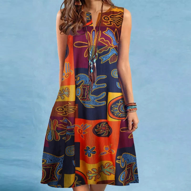 Robe Imprimee Col V Sans Manches Femme Élégante | MDN Store