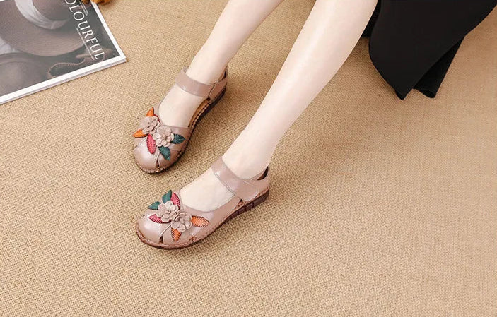 Sandales Cuir Plates Florales Lorilury | MDN