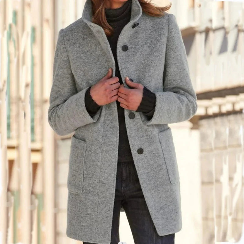 Manteau Femme Tweed Col Montant Vintage - Long Cardigan Automne Hiver | MDN Store