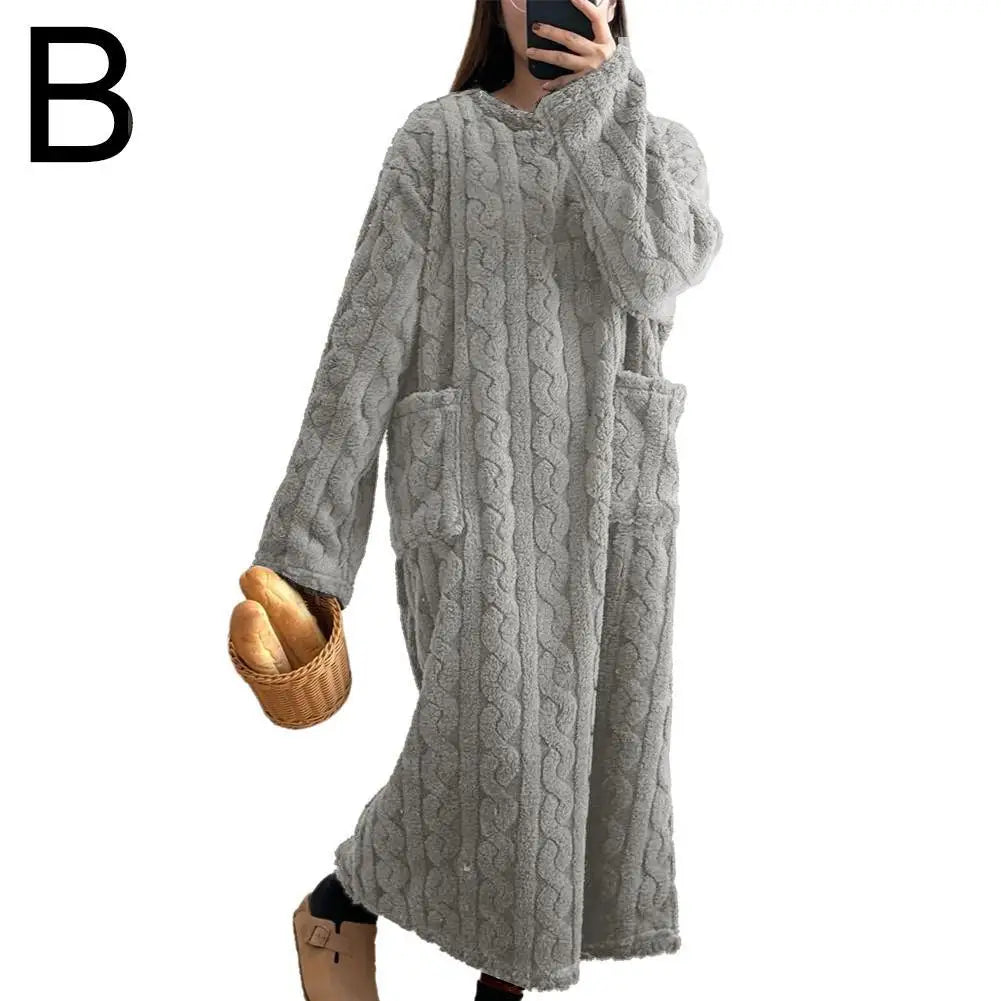 Chemise de Nuit Femme Flanelle Poches Manches Longues | MDN