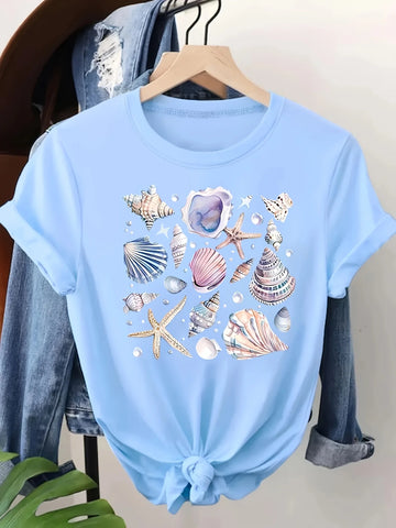 T-Shirt Coquillage Etoile de Mer Femme Motif Plage Manches Courtes | MDN Store 25