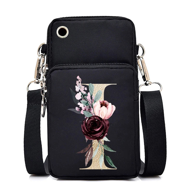 Sac à Main Bandoulière Lettre Initiale Fleurs Roses - Mini Sac Téléphone Femme | MDN