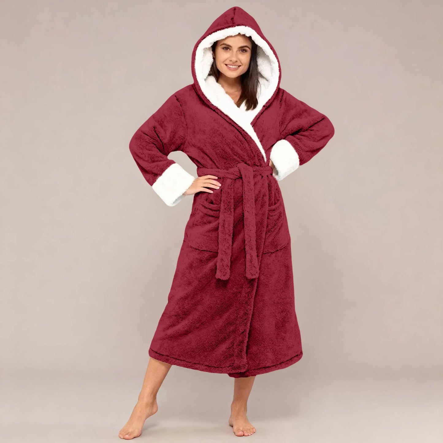 Peignoir Femme Peluche Ceinture Manches Longues Hiver | MDN