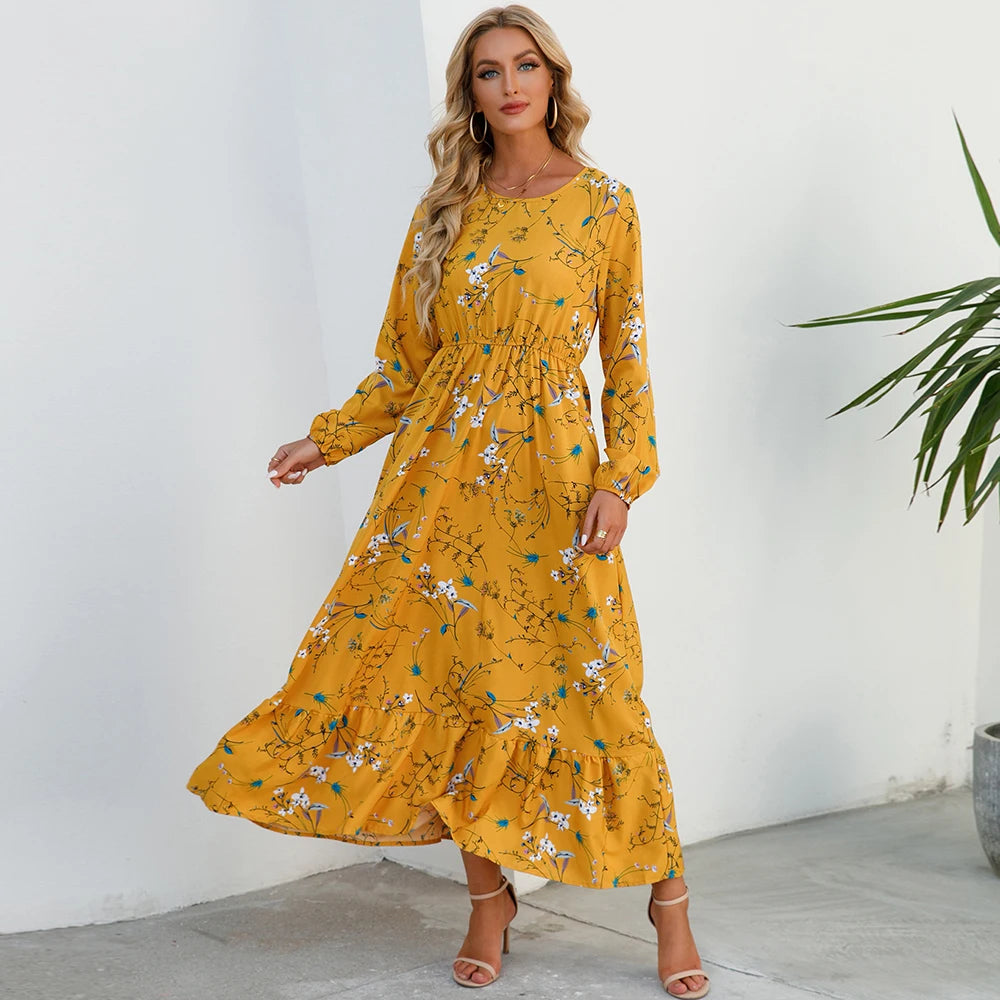 Robe Longue Femme Bohème Fleurie Taille Haute Été | MDN Store