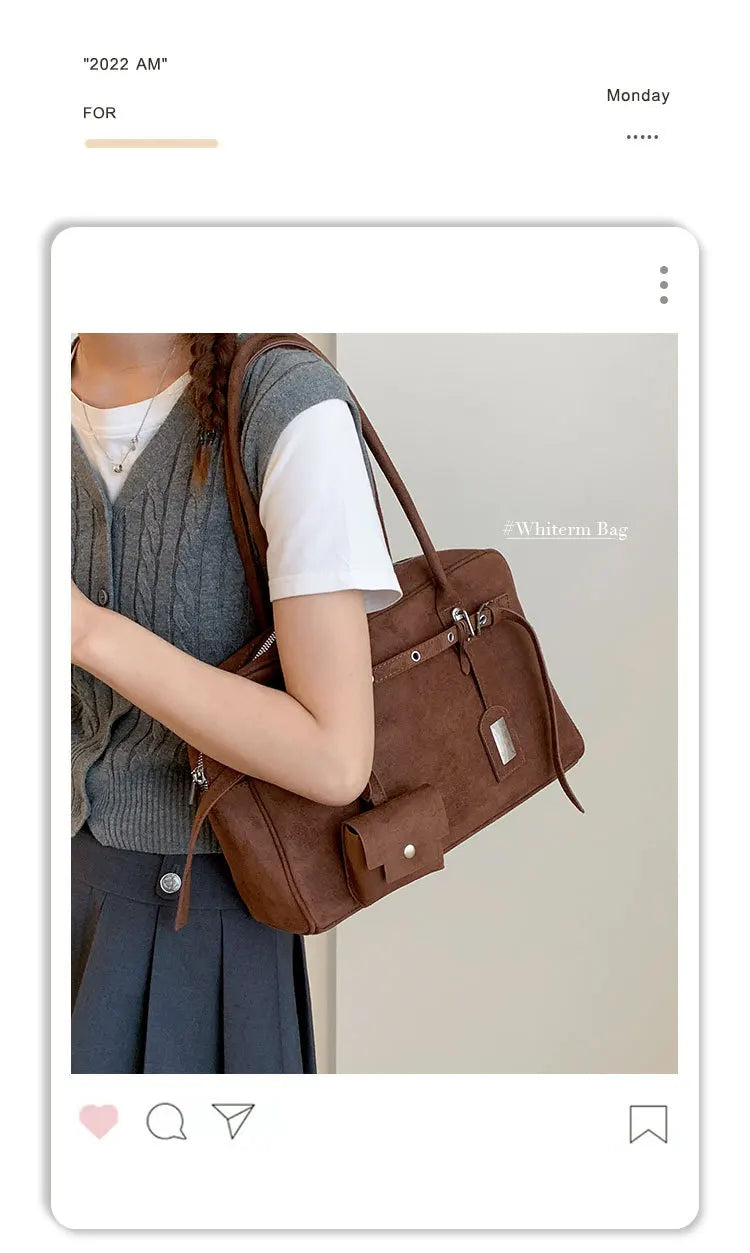 Sac Tote Femme Grande Capacité Cuir Suédé MDN - Vintage Élégant Bureau