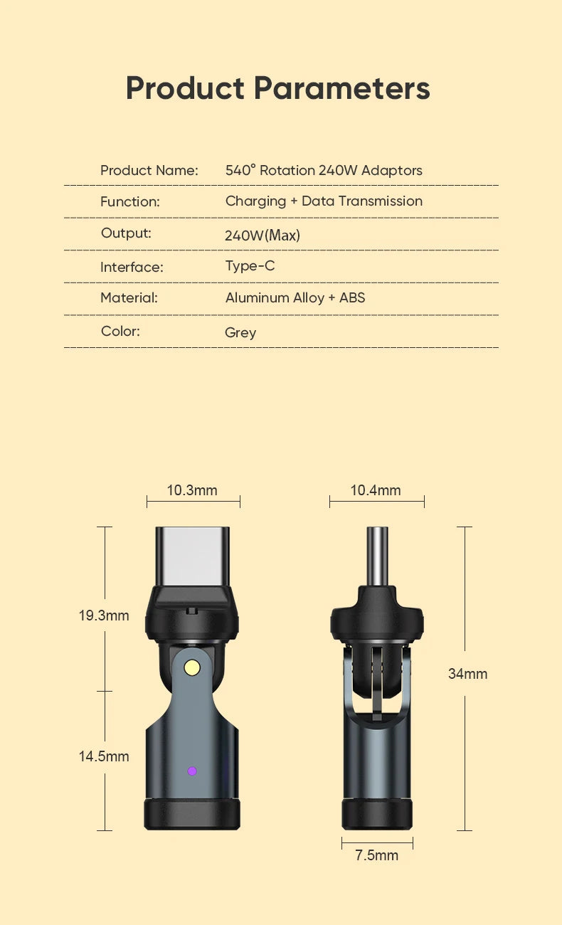 aufu-pd240w-usb-c-a-type-c-otg-adaptateur-540-rota - MDN Store 25