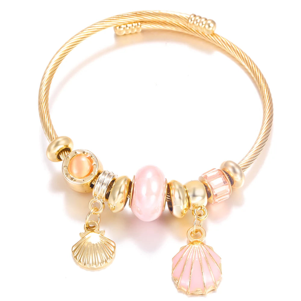 Bracelet Femme Acier Inoxydable Doré Fleurs Strass 4 Couleurs | MDN Store