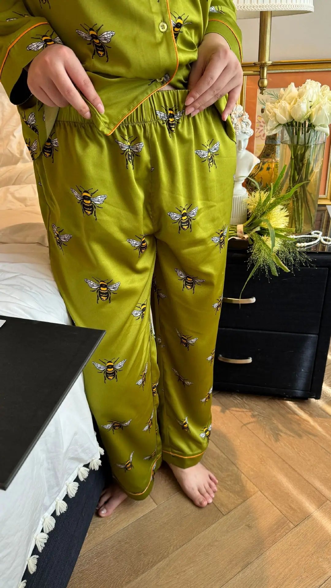 Pyjama Satin Abeilles Vert | MDN