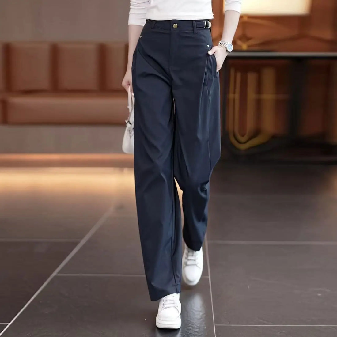Pantalon large vert armée pour femme, nouvelle col - MDN Store 25