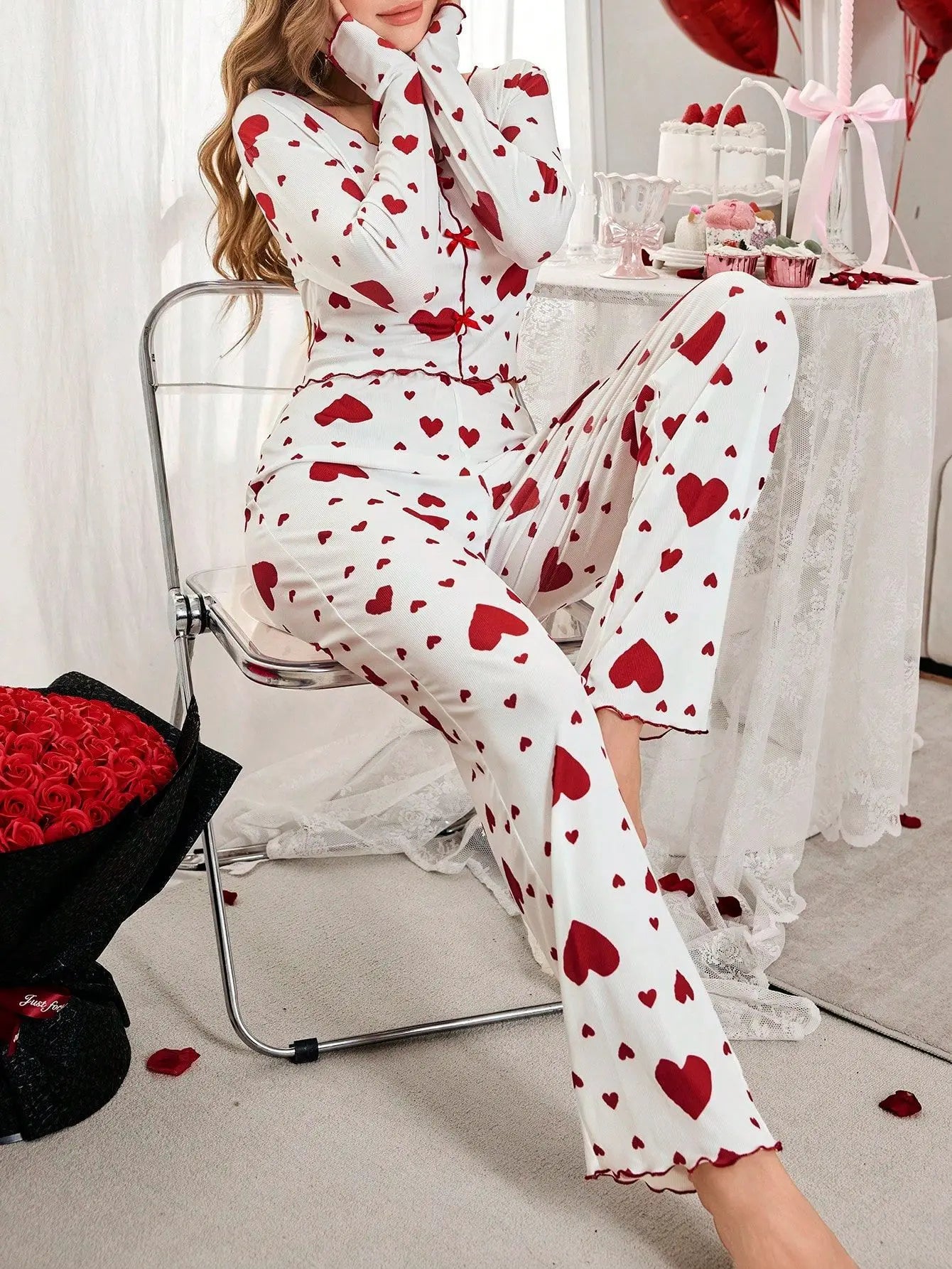 Pyjama 2 Pièces Cœurs Manches Longues | MDN Store