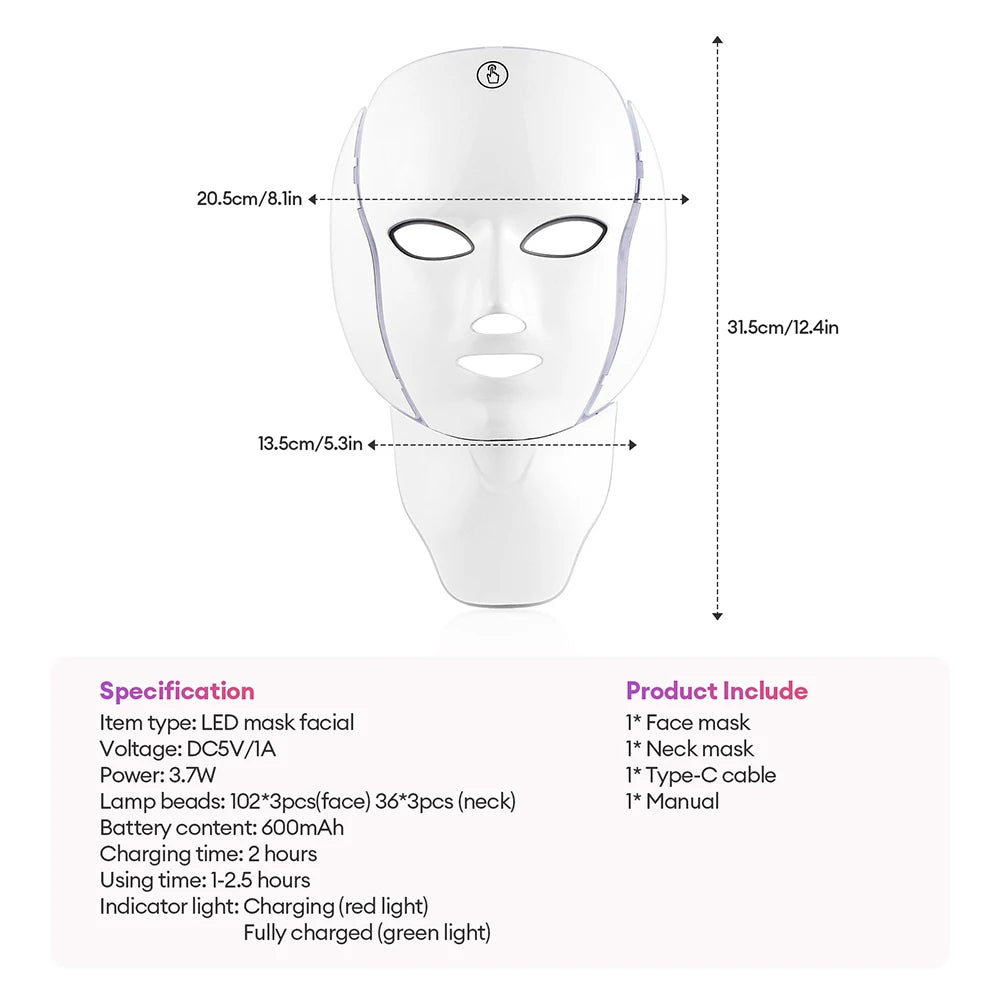 Masque LED Visage Cou 7 Couleurs Anti-Âge Raffermissant | MDN Store